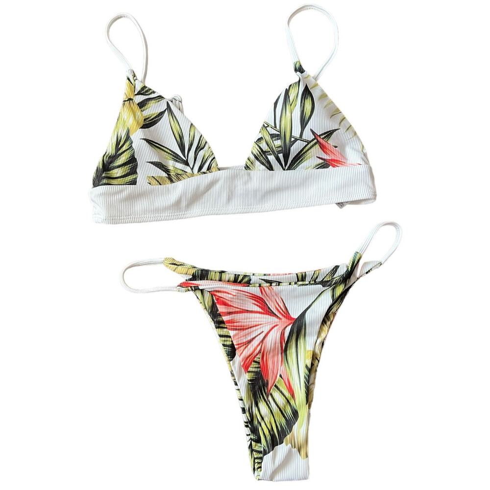 Zaful high waisted triangle bikini Hawaiian floral print medium 6